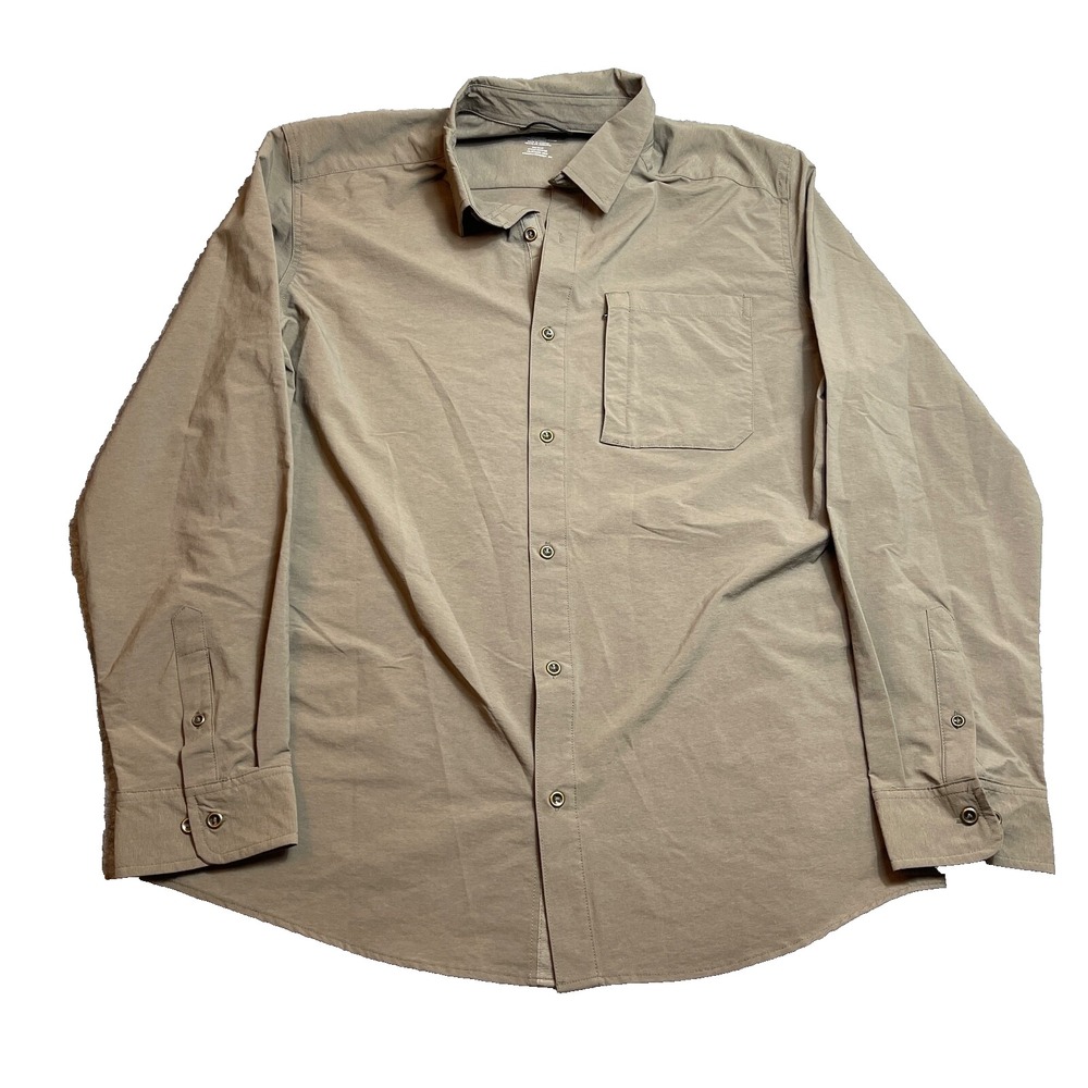Swiss Tech Men's Outdoor Shirt L‎ Brown Dove Long Sleeve Hiking UPF 30 Stretch